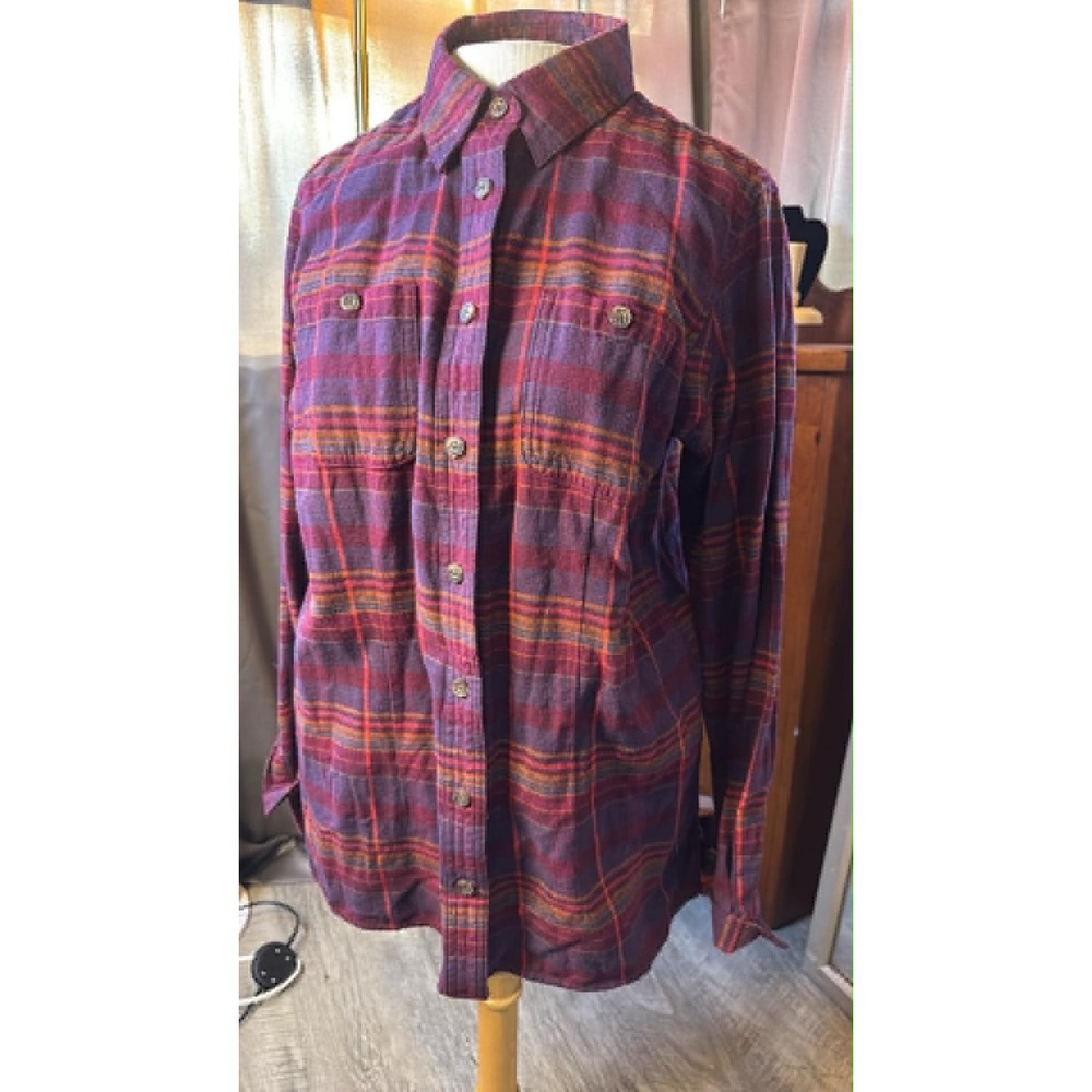 Duluth Trading Co Womens Purple Plaid Free Swingin Flannel Shirt